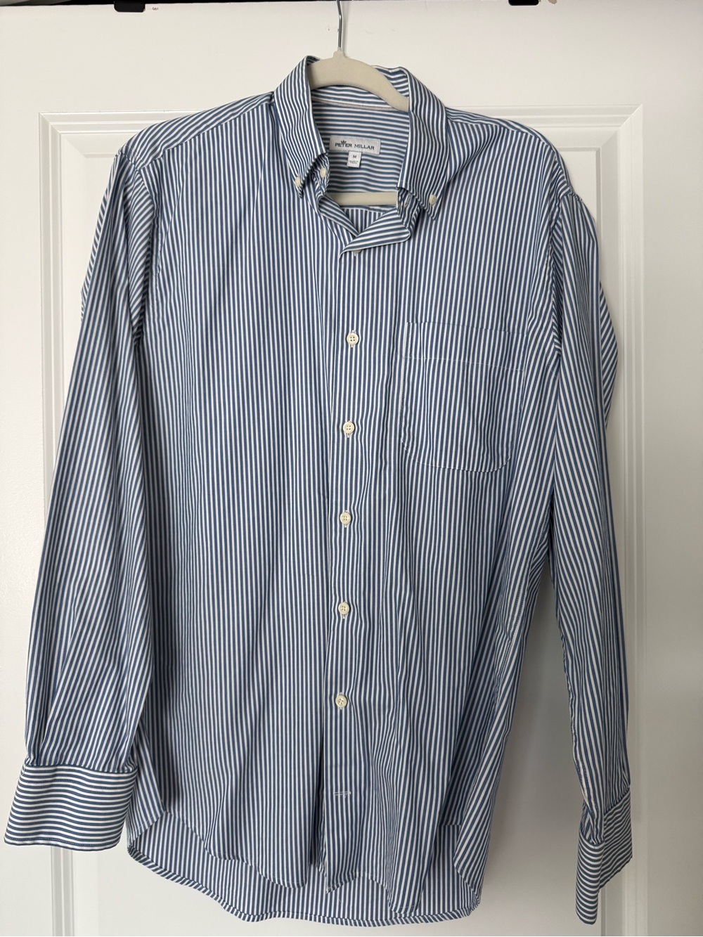 Peter Millar Navy and White Striped Men's Dress Shirt